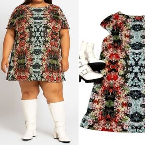 VTG 90s Multicolor Floral Cap Sleeve Shift Mini Dress Plussize 24W *Fits like 2X